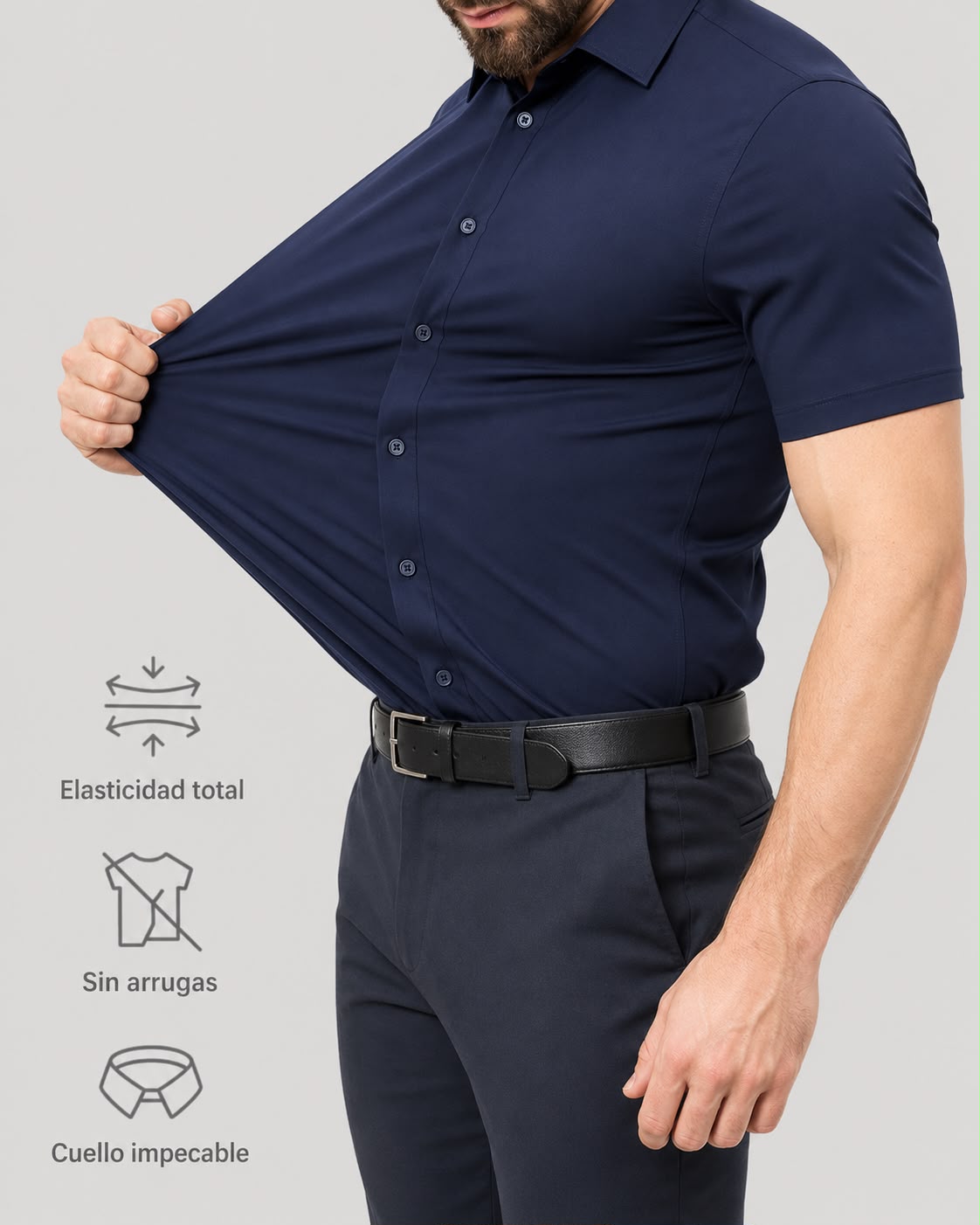 Camisa elástica en cuatro direcciones y que no necesita planchado