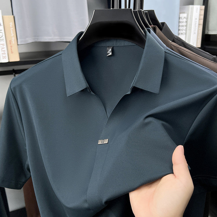 Blusa polo sin arrugas transpirable con solapa para hombre