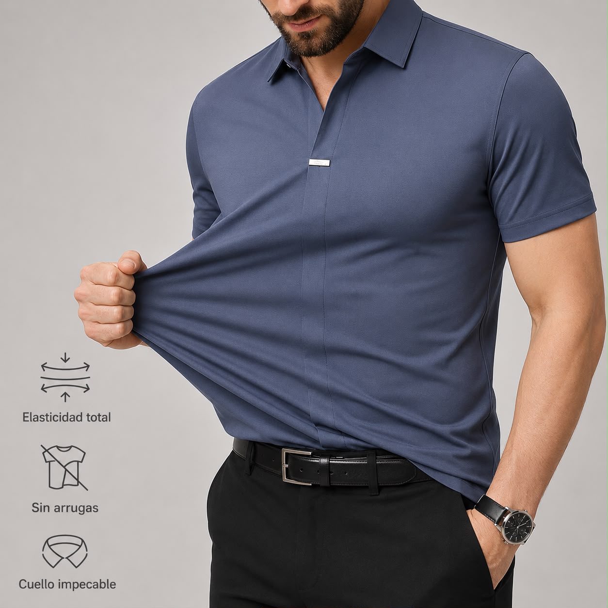 Blusa polo sin arrugas transpirable con solapa para hombre